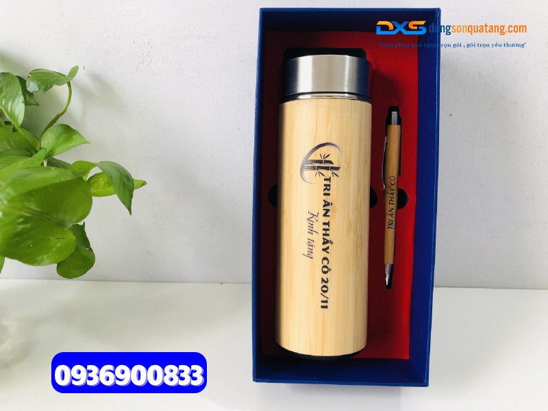 Set quà tặng ( Bình giữ nhiệt gỗ + Bút gỗ ) - SQX 003