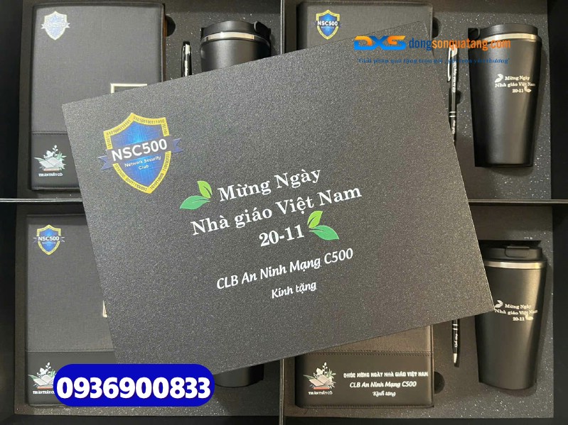 Set quà tặng nhân viên ( Sổ tay da + Bút kim loại +Ly giữ nhiệt ) SQX 014