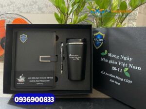 Set quà tặng nhân viên ( Sổ tay da + Bút kim loại +Ly giữ nhiệt ) SQX 014