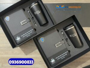 Set quà tặng nhân viên ( Sổ tay da + Bút kim loại +Ly giữ nhiệt ) SQX 014
