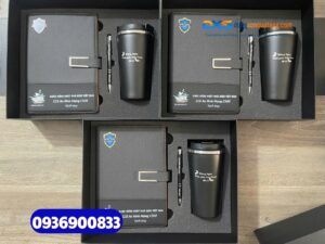 Set quà tặng nhân viên ( Sổ tay da + Bút kim loại +Ly giữ nhiệt ) SQX 014