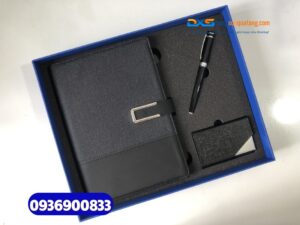 Set quà tặng đối tác nước ngoài  (Sổ tay da + Bút kim loại + Hộp namecard)-SQX 010- Quà tặng sự kiện ngoại giao