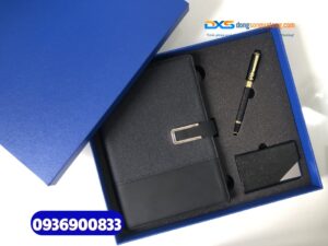 Set quà tặng đối tác nước ngoài  (Sổ tay da + Bút kim loại + Hộp namecard)-SQX 010- Quà tặng sự kiện ngoại giao