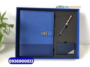 Set quà tặng đối tác nước ngoài  (Sổ tay da + Bút kim loại + Hộp namecard)-SQX 010- Quà tặng sự kiện ngoại giao