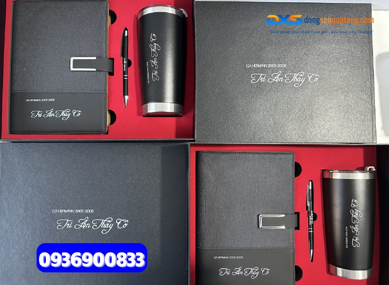 1.Set quà ( Sổ da pu gập 2 + Bút kim loại + Ly giữ nhiệt 600ml )- SQX 005 | in logo làm quà tặng nhân viên