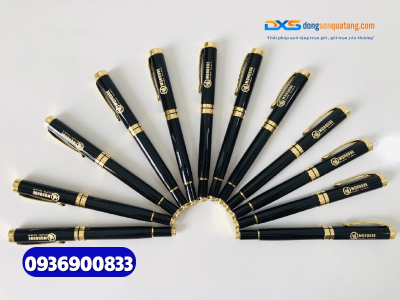 Bút ký kim loại quà tặng nắp đẩy khoen vàng - BKX 002 - khắc nội dung theo yêu cầu