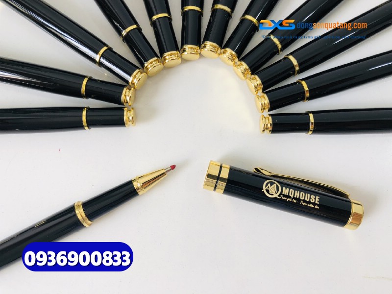 Bút ký kim loại quà tặng nắp đẩy khoen vàng - BKX 002 - khắc nội dung theo yêu cầu