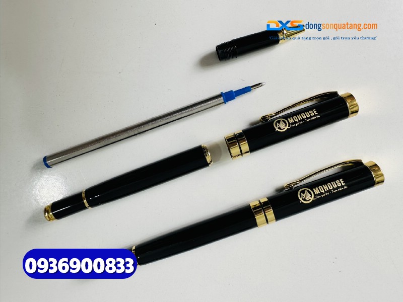 Bút ký kim loại quà tặng nắp đẩy khoen vàng - BKX 002 - khắc nội dung theo yêu cầu