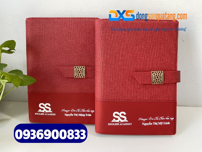 Sổ tay da bìa còng gập 2 in logo Doanh Nghiệp SS 