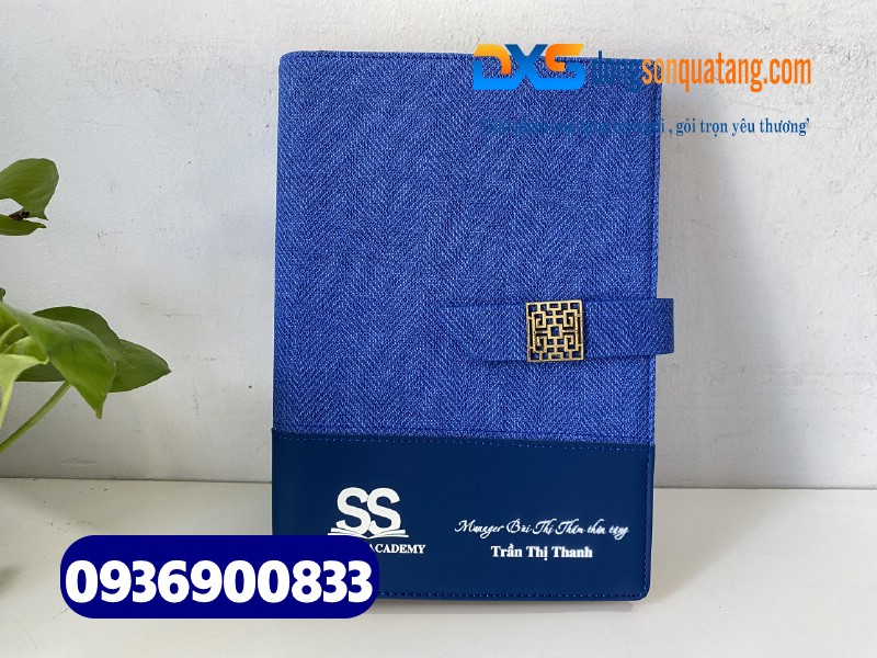 Sổ tay da bìa còng gập 2 in logo Doanh Nghiệp SS 