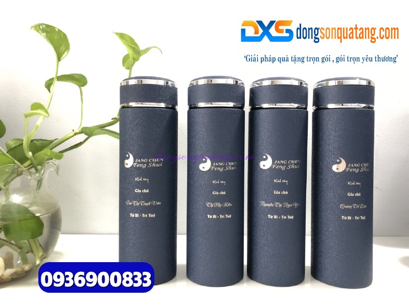 Bình giữ nhiệt nhám sần cao cấp 500ml -màu xanh - Quà tặng doanh nghiệp độc đáo