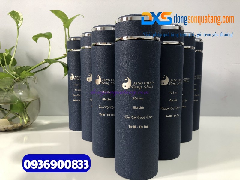 Bình giữ nhiệt nhám sần cao cấp 500ml -màu xanh - Quà tặng doanh nghiệp độc đáo