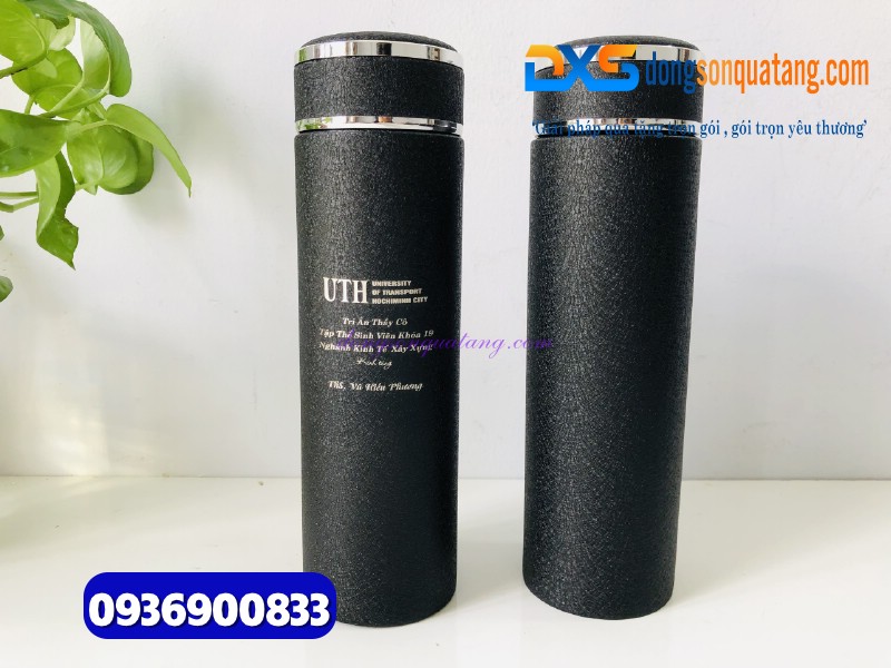 Bình giữ nhiệt nhám sần cao cấp 500ml -màu đen- Quà tặng doanh nghiệp độc đáo