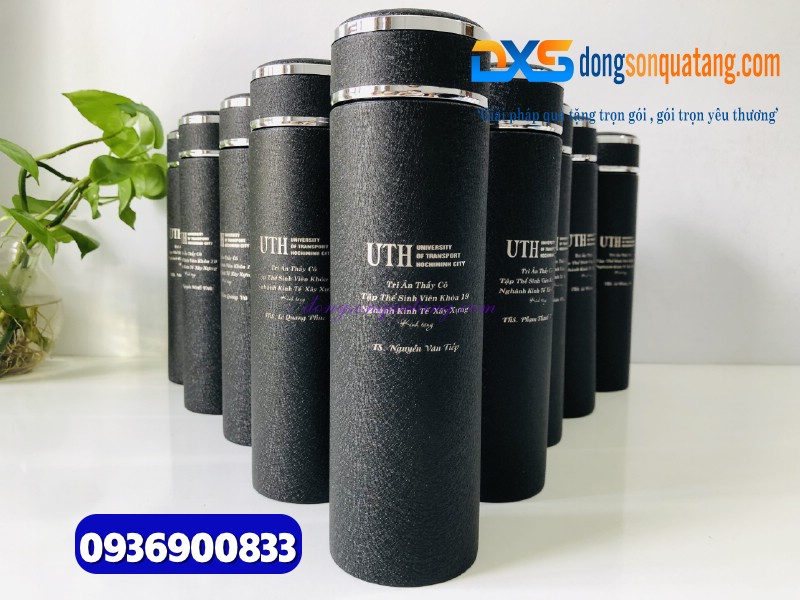 Bình giữ nhiệt nhám sần cao cấp 500ml -màu đen- Quà tặng doanh nghiệp độc đáo