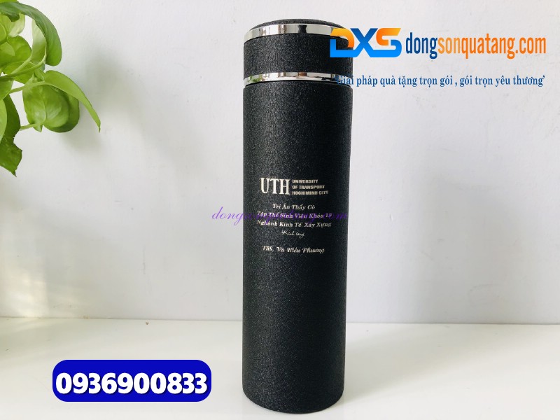 Bình giữ nhiệt nhám sần cao cấp 500ml -màu đen- Quà tặng doanh nghiệp độc đáo