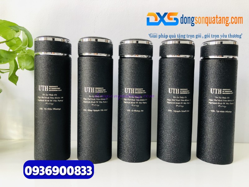 Bình giữ nhiệt nhám sần cao cấp 500ml -màu đen- Quà tặng doanh nghiệp độc đáo