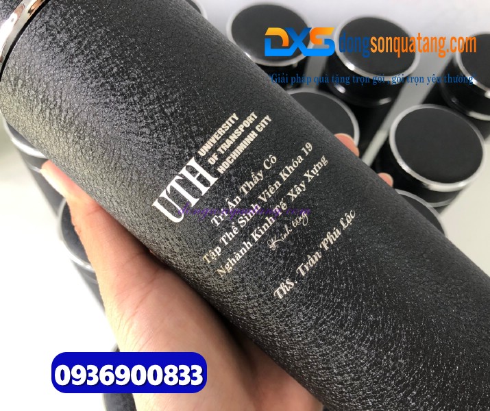 Bình giữ nhiệt nhám sần cao cấp 500ml -màu đen- Quà tặng doanh nghiệp độc đáo