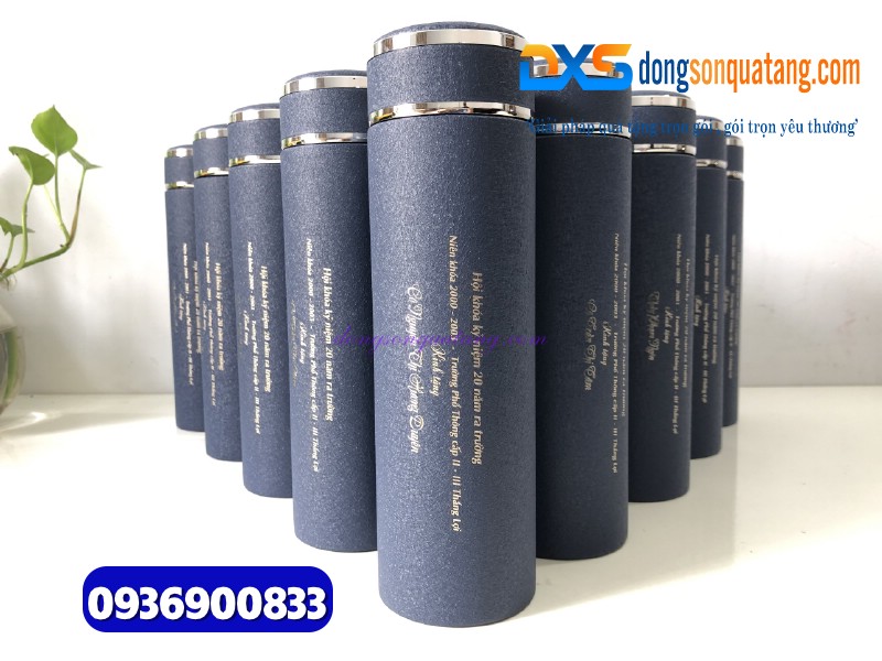 Bình giữ nhiệt nhám sần cao cấp 500ml -màu xanh - Quà tặng doanh nghiệp độc đáo