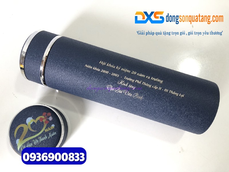 Bình giữ nhiệt nhám sần cao cấp 500ml -màu xanh - Quà tặng doanh nghiệp độc đáo