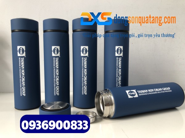 Bình giữ nhiệt inox 304 , dung tích 500ml , màu xanh , in logo trắng