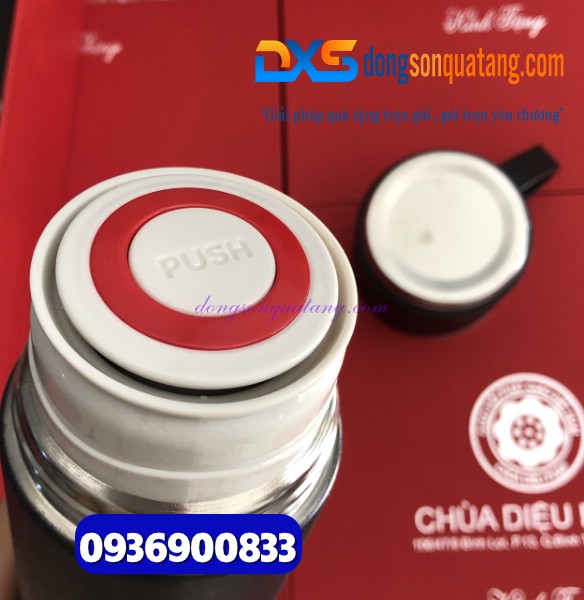 Bình giữ nhiệt kèm 2 cốc mini - Khắc logo Chùa Diệu Pháp 