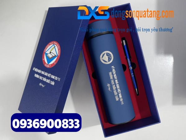 Bộ giftset quà tặng (Bình giữ nhiệt kim loại inox304 + Bút ký kim loại) In ấn logo Trường Trần Quốc Tuấn Bộ giftset quà tặng (Bình giữ nhiệt kim loại inox304 + Bút ký kim loại) In ấn logo Trường Trần Quốc Tuấn