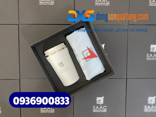 Bộ giftset quà tặng ( Túi vải canvas+Ly giữ nhiệt ) In logo Doanh Nghiệp 