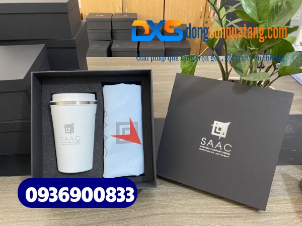 Bộ giftset quà tặng ( Túi vải canvas+Ly giữ nhiệt ) In logo Doanh Nghiệp 