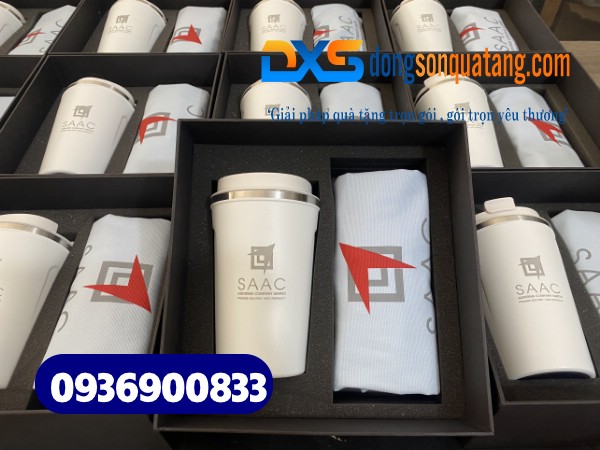 Bộ giftset quà tặng ( Túi vải canvas+Ly giữ nhiệt ) In logo Thương Hiệu 