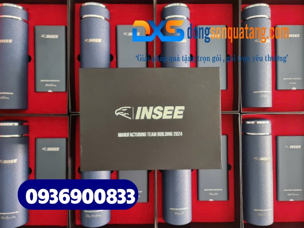 Bộ giftset quà tặng ( Pin sạc dự phòng Xiaomi + Bình giữ nhiệt cao cấp ) In logo Doanh Nghiệp INSEE