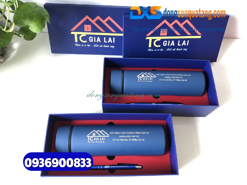 Bộ quà tặng Bình giữ nhiệt & Bút - In khắc logo BĐS Thành Công Gia Lai
