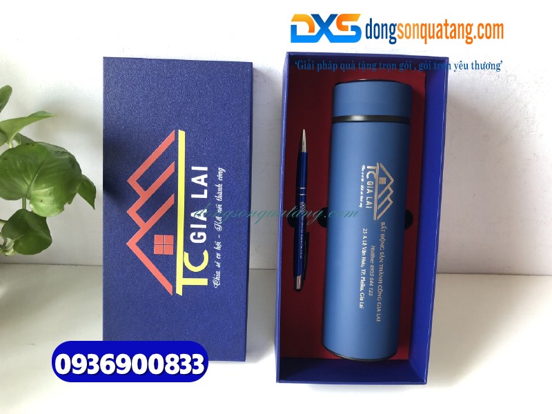 Bộ quà tặng Bình giữ nhiệt & Bút - In khắc logo BĐS Thành Công Gia Lai