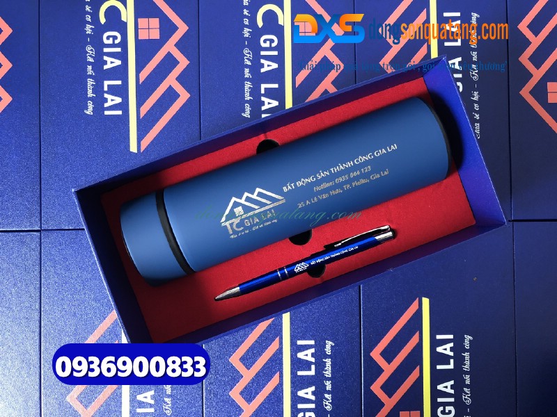 Bộ quà tặng Bình giữ nhiệt & Bút - In khắc logo BĐS Thành Công Gia Lai