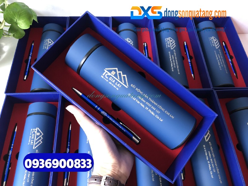 Bộ quà tặng Bình giữ nhiệt & Bút - In khắc logo BĐS Thành Công Gia Lai