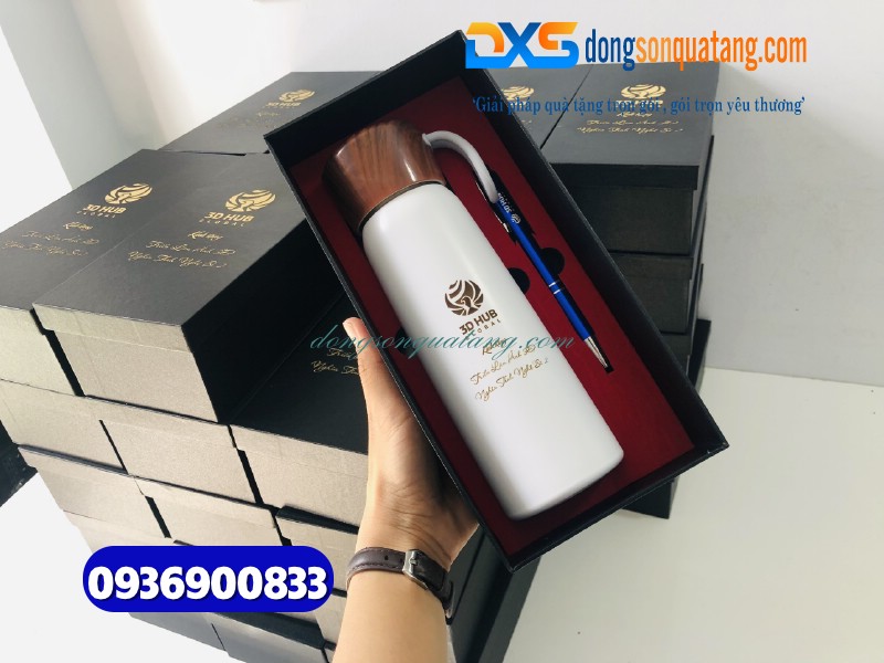 Bộ quà tặng Bình giữ nhiệt & Bút - Khắc logo 3D HUB GLOBAL