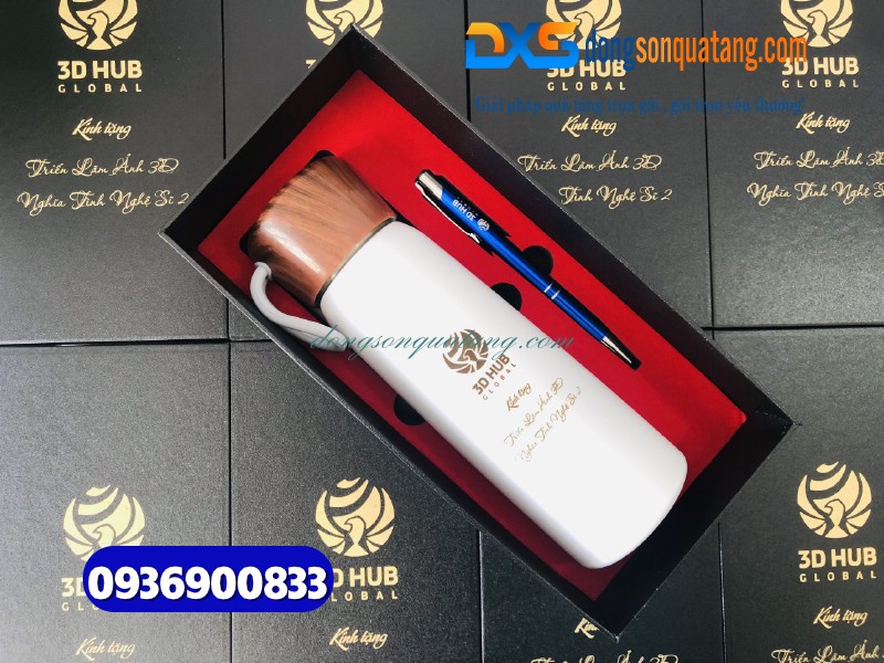 Bộ quà tặng Bình giữ nhiệt & Bút - Khắc logo 3D HUB GLOBAL