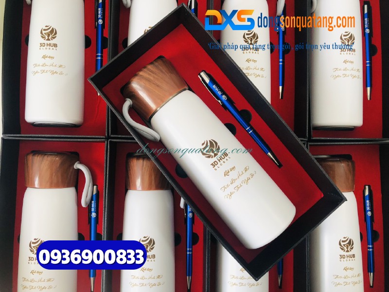 Bộ quà tặng Bình giữ nhiệt & Bút - Khắc logo 3D HUB GLOBAL