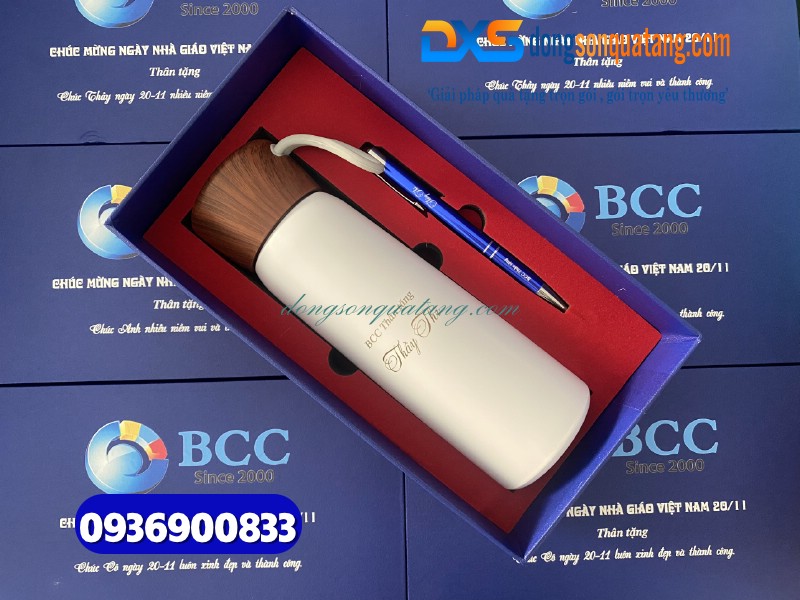 Bộ quà tặng Bình giữ nhiệt & bút - In khắc logo BCC