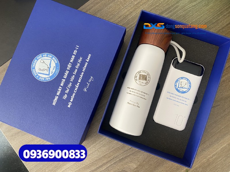 Set quà tặng tri ân ngành y tế ( Bình giữ nhiệt + Bút kim loại ) - In khắc logo Trường ĐH Y Dược