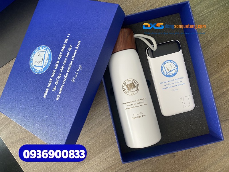 Set quà tặng tri ân ngành y tế ( Bình giữ nhiệt + Bút kim loại ) - In khắc logo Trường ĐH Y Dược