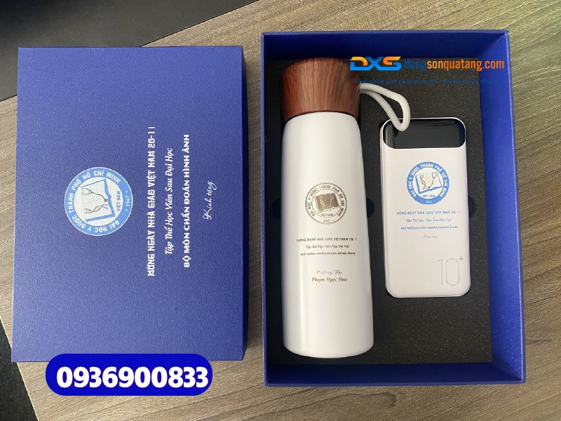Set quà tặng tri ân ngành y tế ( Bình giữ nhiệt + Bút kim loại ) - In khắc logo Trường ĐH Y Dược