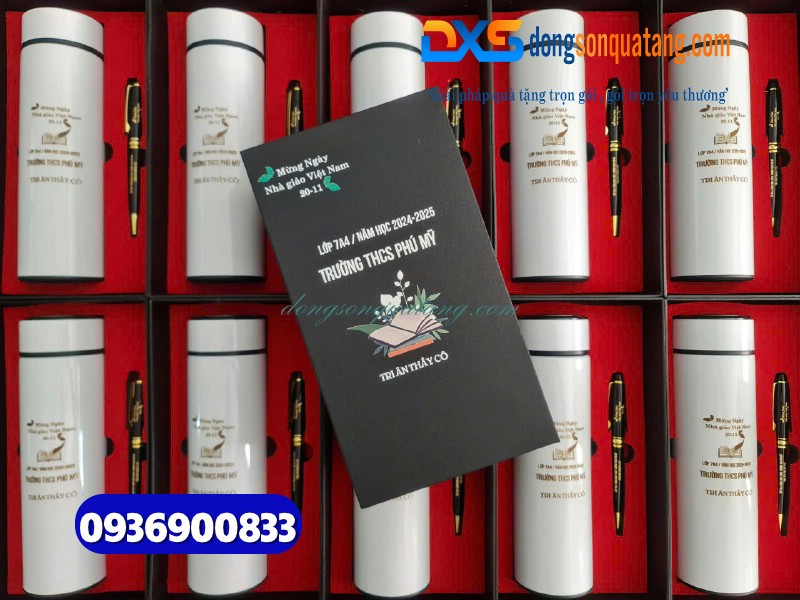 Set quà tặng Bình giữ nhiệt Bút ký In khắc nội dun tri ân thầy cô