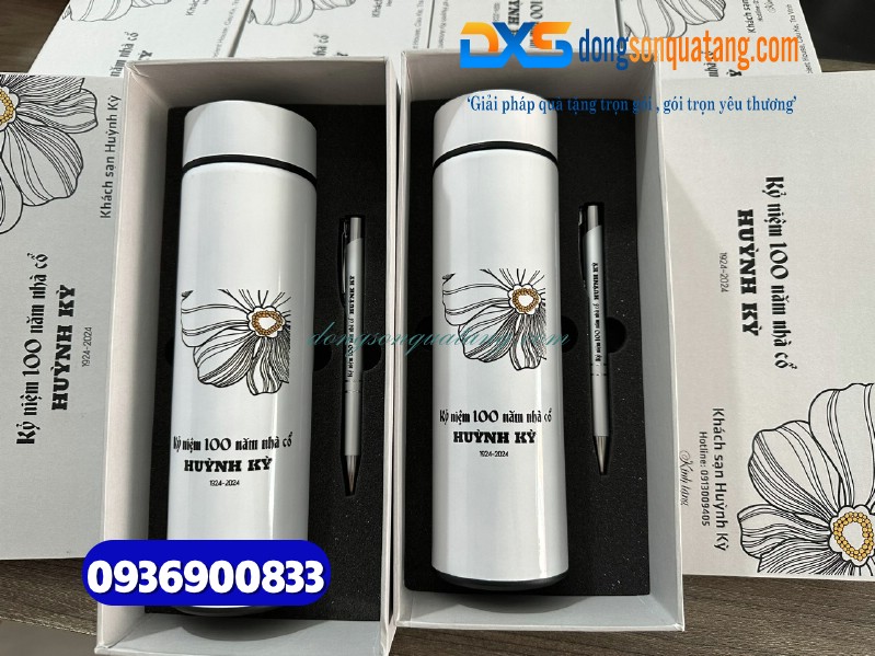 Set quà tặng Doanh Nghiệp Bình giữ nhiệt bút kim loại in logo HUỲNH KỲ