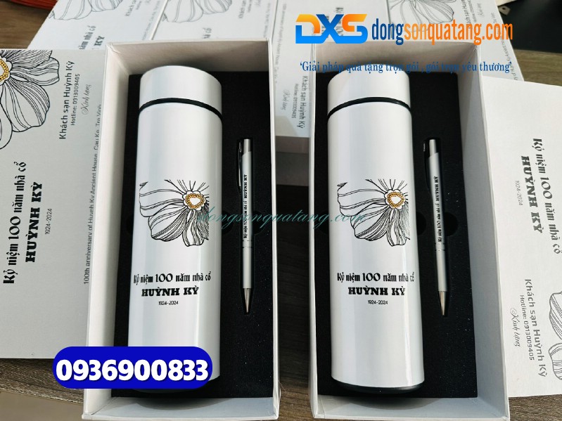 Set quà tặng Doanh Nghiệp Bình giữ nhiệt bút kim loại in logo HUỲNH KỲ