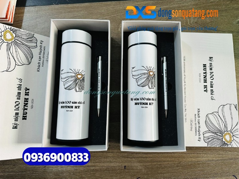 Set quà tặng Doanh Nghiệp Bình giữ nhiệt bút kim loại in logo HUỲNH KỲ