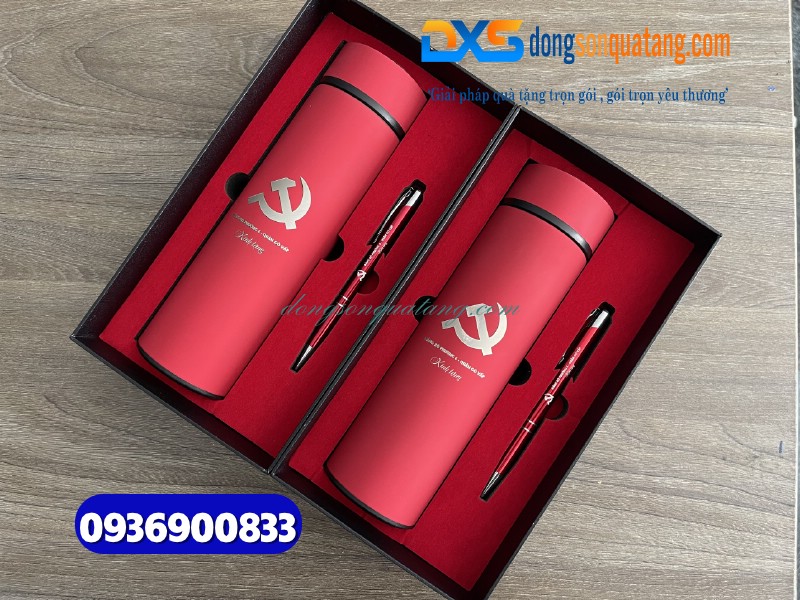 Set quà ( Bình giữ nhiệt + bút kim loại ) in khắc Logo & nội dung ĐẢNG BỘ PHƯỜNG 6
