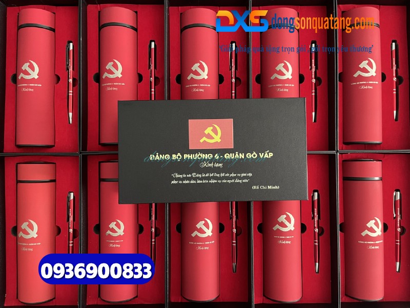 Set quà ( Bình giữ nhiệt + bút kim loại ) in khắc Logo & nội dung ĐẢNG BỘ PHƯỜNG 6
