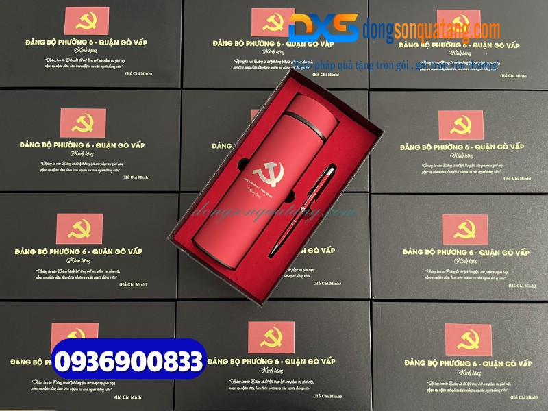 Set quà ( Bình giữ nhiệt + bút kim loại ) in khắc Logo & nội dung ĐẢNG BỘ PHƯỜNG 6