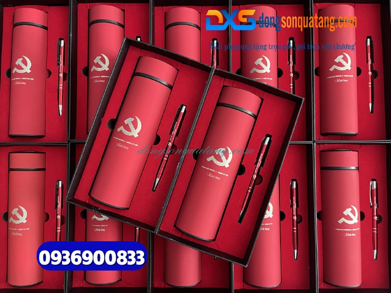 Set quà ( Bình giữ nhiệt + bút kim loại ) in khắc Logo & nội dung ĐẢNG BỘ PHƯỜNG 6