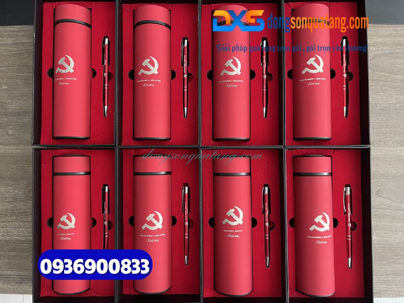 Set quà ( Bình giữ nhiệt + bút kim loại ) in khắc Logo & nội dung ĐẢNG BỘ PHƯỜNG 6